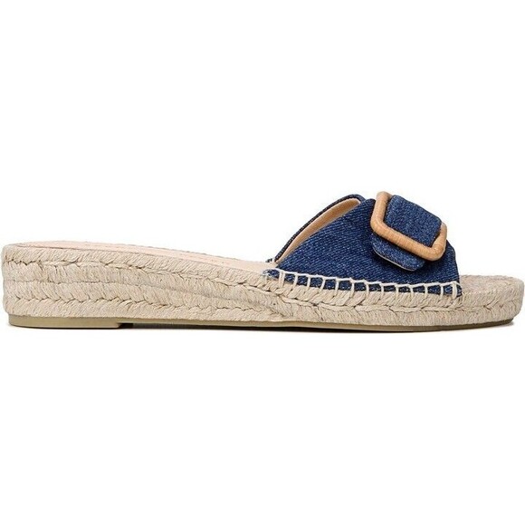 Veronica Beard Apa Denim Espadrille Jute Sole Slide Oversized Buckle Size 8M New - Picture 3 of 16